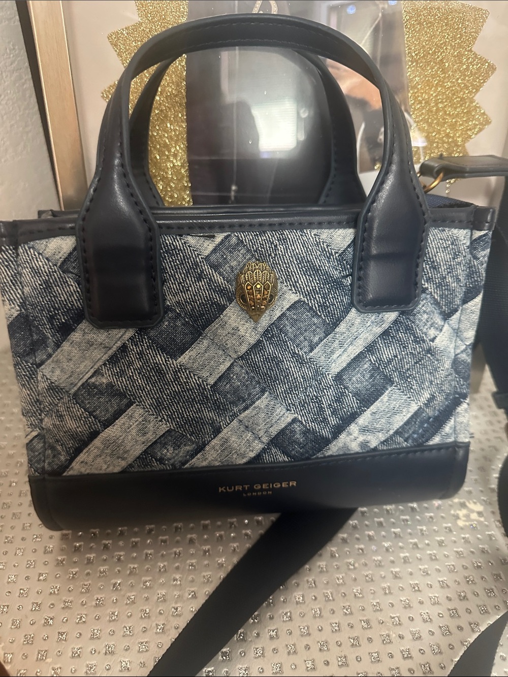 Kurt Geiger Kensington  Navy and Denim Bag with Crossbody Strap EUC